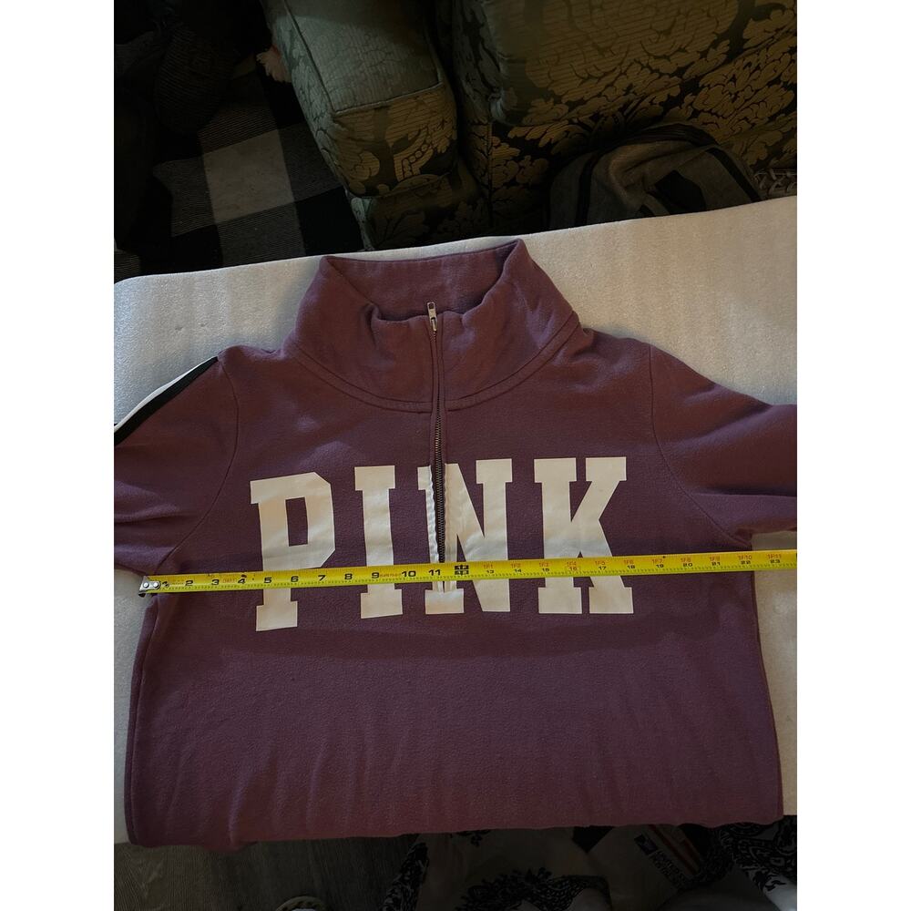 PINK Victoria Secret Funnel Purple Logo Racer Stripe Zip Jacket. L Casual Preppy - Picture 8 of 11